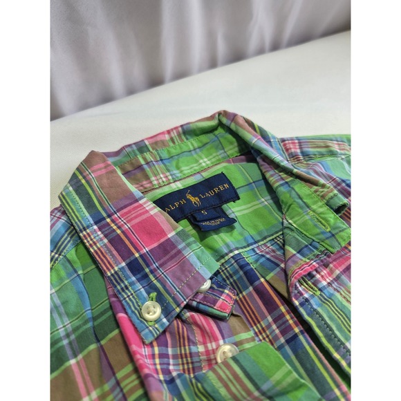 Ralph Lauren Other - Ralph Lauren Boys Green Pink Madras Plaid Button Down Shirt Size 5 Long Sleeve